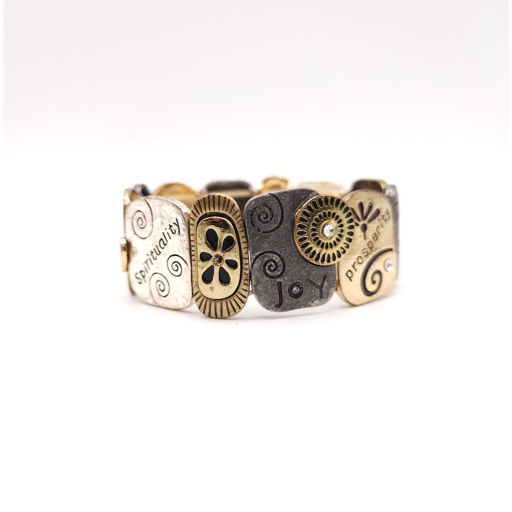 Silver and Gold Two Tone Bracelet Engraved Words Joy Love Family Serenity - Picture 6 of 6